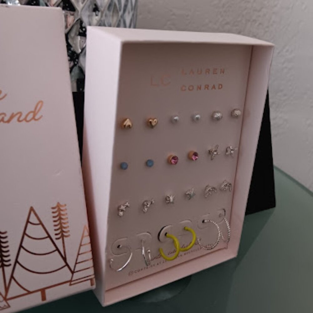 LC LAUREN CONRAD 12pc Gold+Silver Heart/Moon/Star Multicolor Stud+Hoop Earrings - Picture 4 of 5